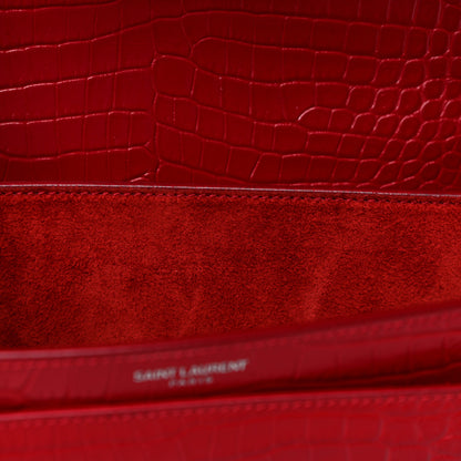 Saint Laurent Calfskin Crocodile Embossed Medium Monogram Sunset Rouge Eros 11 of 11