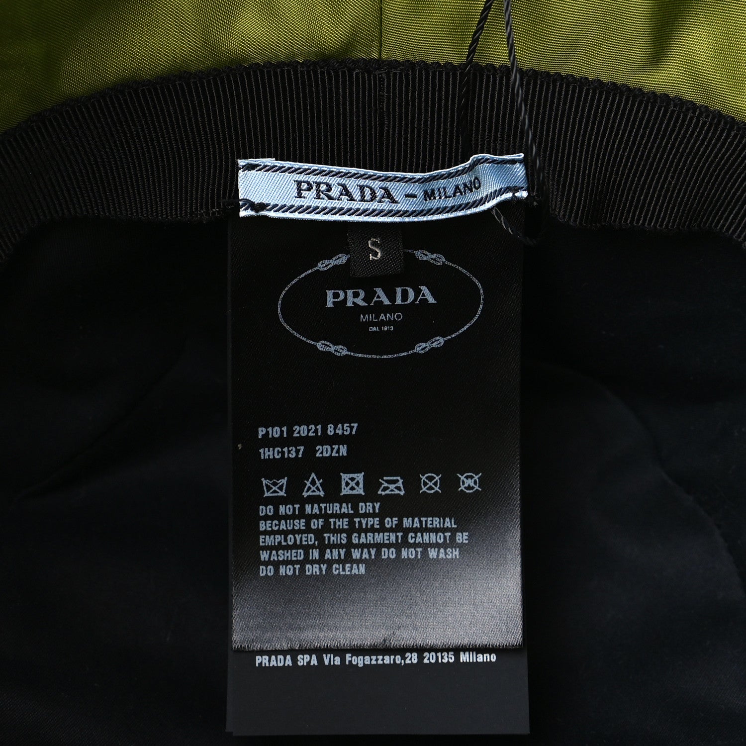 Prada Paillettes Metal Triangle Logo Womens Bucket Hat S Lime 6 of 6
