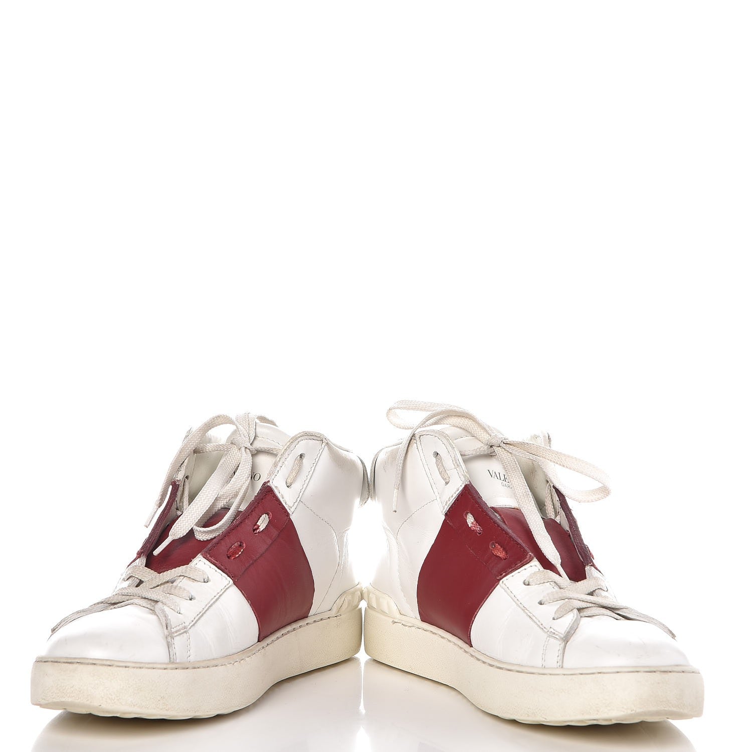 Valentino Garavani Calfskin Womens Rockstud Open High Top Sneakers 40 White Red 6 of 16