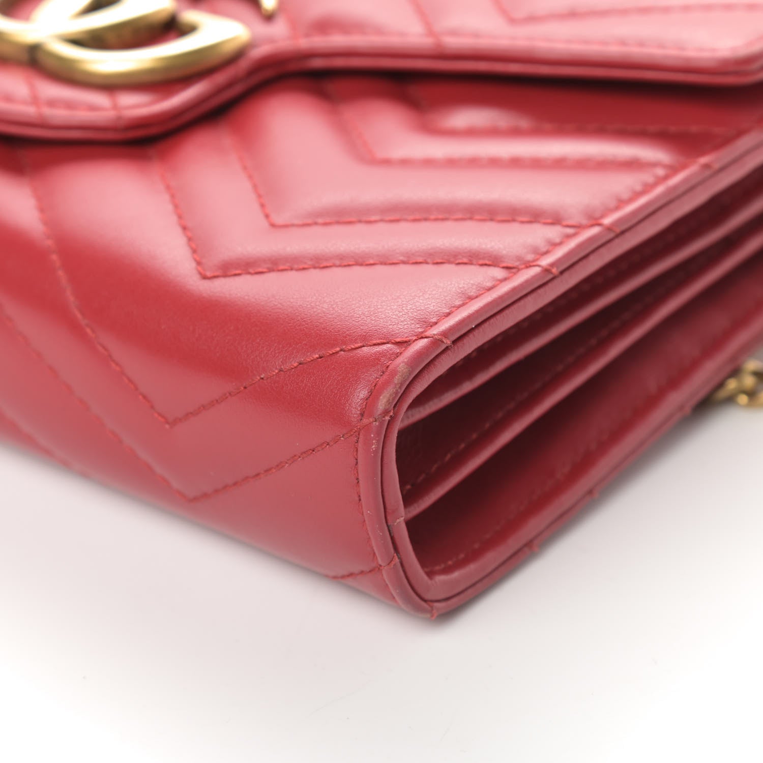 Gucci Calfskin Matelasse GG Marmont Chain Wallet Hibiscus Red 10 of 15