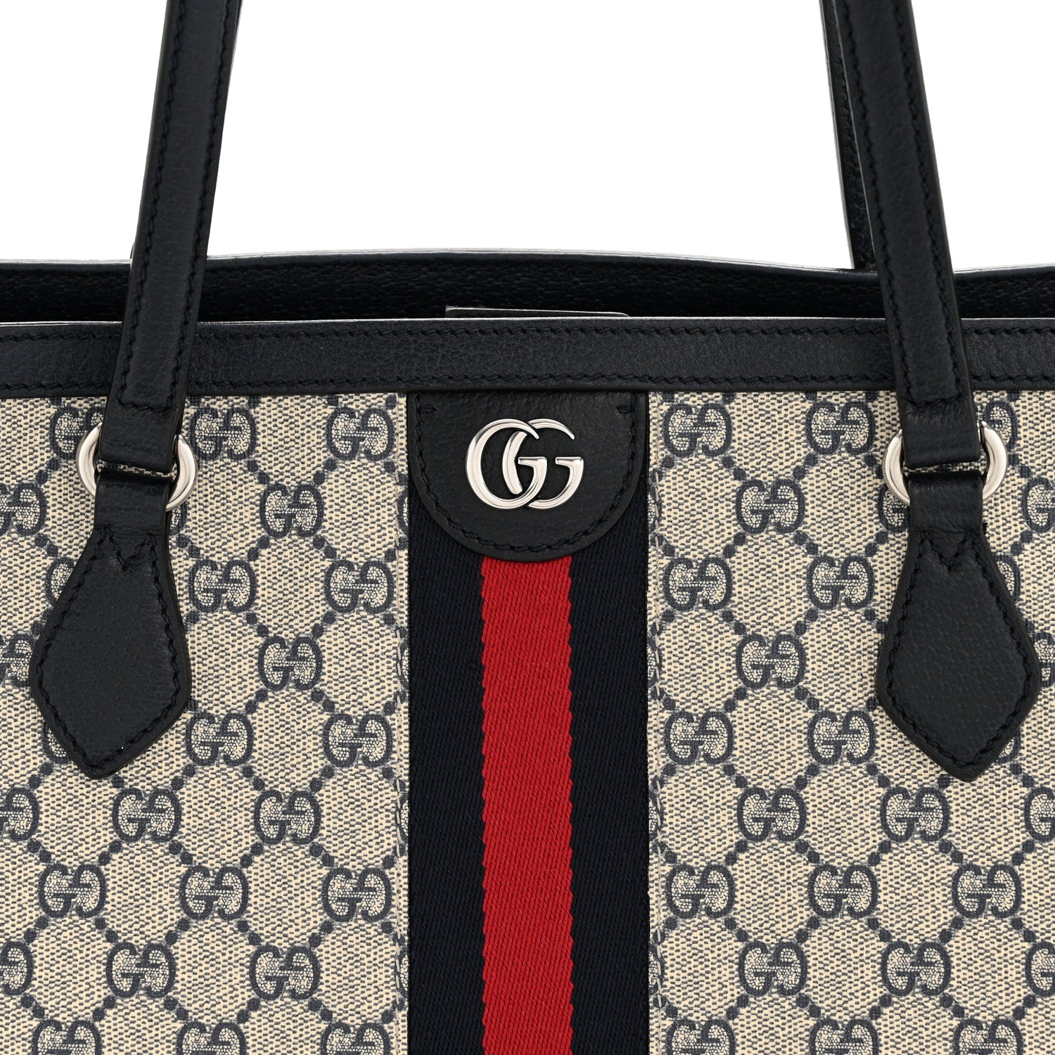 Gucci GG Supreme Monogram Textured Calfskin Web Medium Ophidia Shopping Tote Beige Blue 8 of 13
