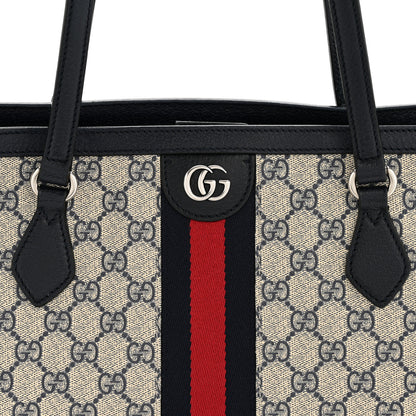 Gucci GG Supreme Monogram Textured Calfskin Web Medium Ophidia Shopping Tote Beige Blue 8 of 13