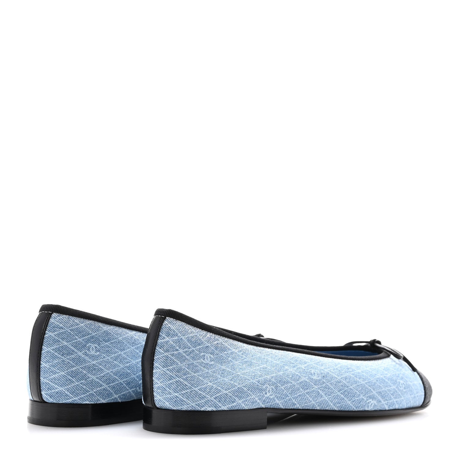 Chanel Denim Printed Quilt CC Cap Toe Ballerina Flats 40.5 Light Blue Dark Grey 5 of 10