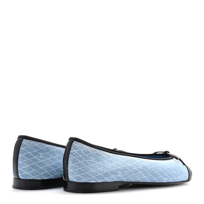 Chanel Denim Printed Quilt CC Cap Toe Ballerina Flats 40.5 Light Blue Dark Grey 5 of 10