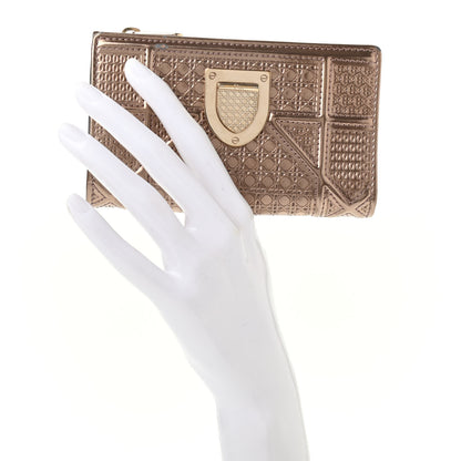 Christian Dior Metallic Patent Micro-Cannage Diorama Medium Wallet Champagne 2 of 10