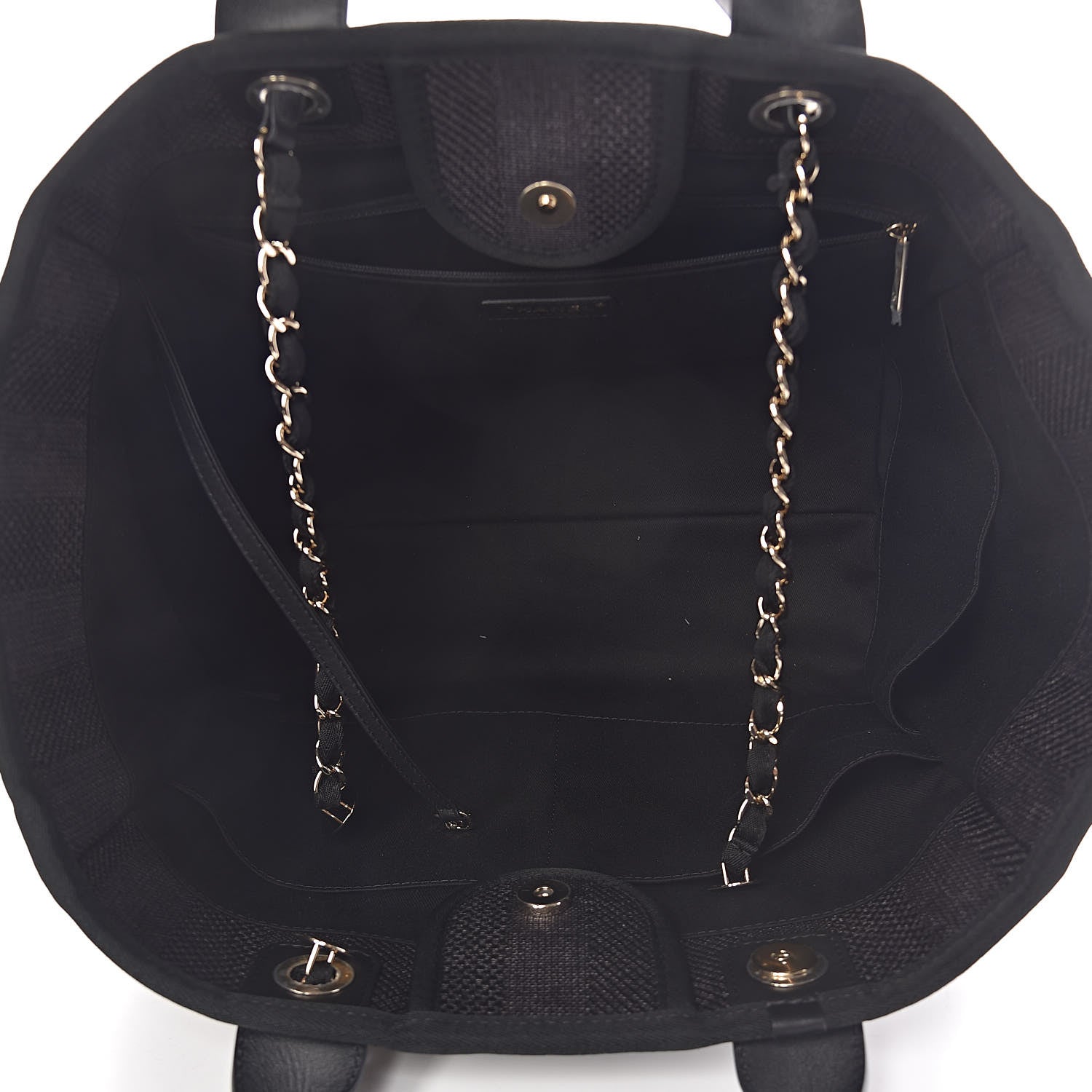 Chanel Straw Raffia Calfskin Striped Large Deauville Tote Black 5 of 10
