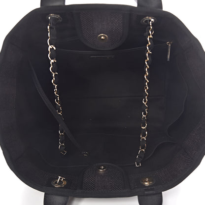 Chanel Straw Raffia Calfskin Striped Large Deauville Tote Black 5 of 10