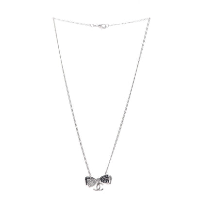 Chanel Crystal CC Bow Necklace Silver Black 3 of 5