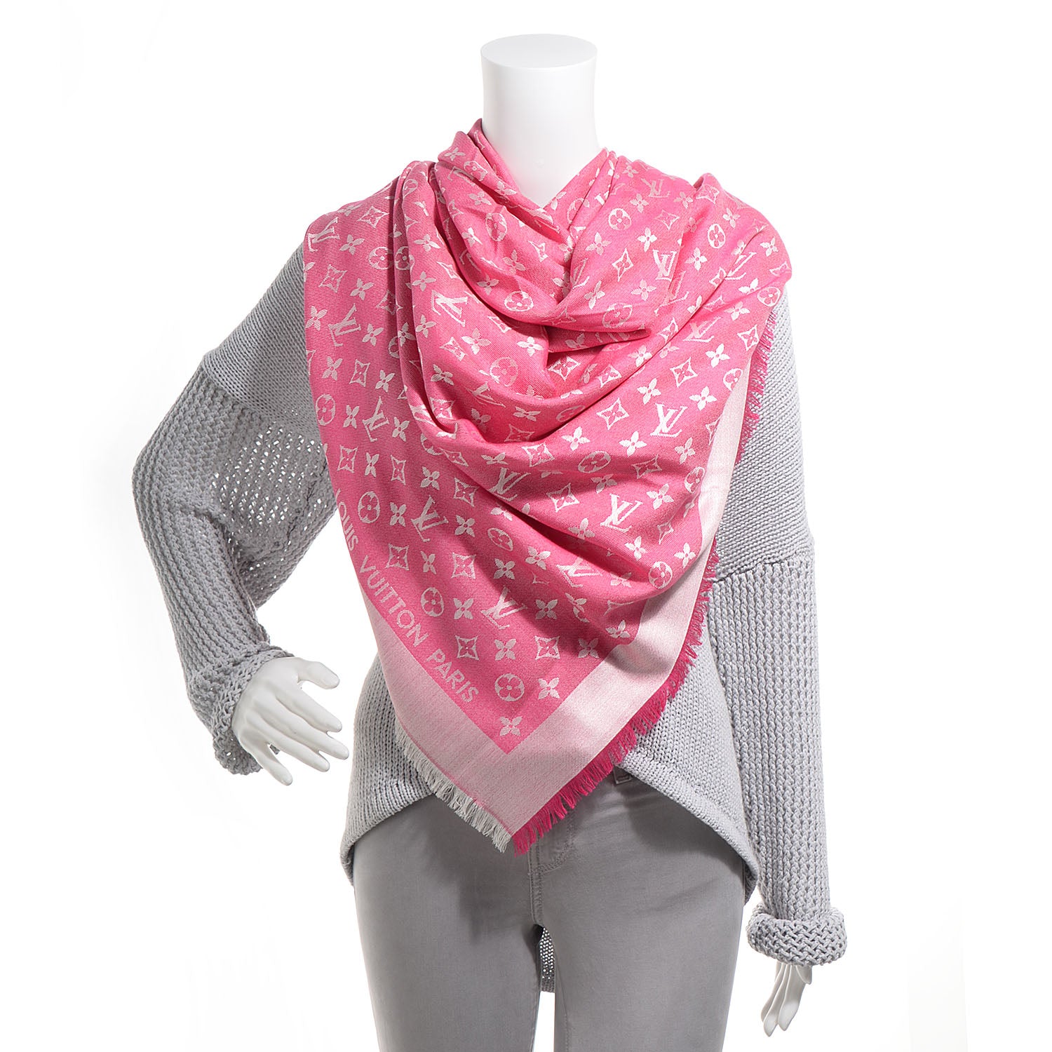 Louis Vuitton Wool Silk Monogram Denim Shawl Pivoine 2 of 5