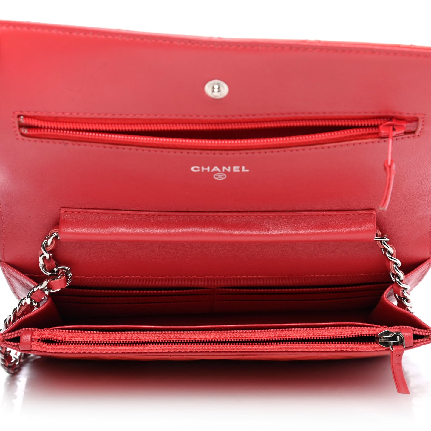 Patent Quilted Wallet On Chain WOC Dark Pink