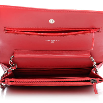 Chanel Patent Quilted Wallet On Chain WOC Dark Pink 4 of 4