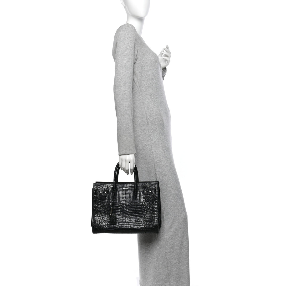 Calfskin Crocodile Embossed Small Supple Sac de Jour Black