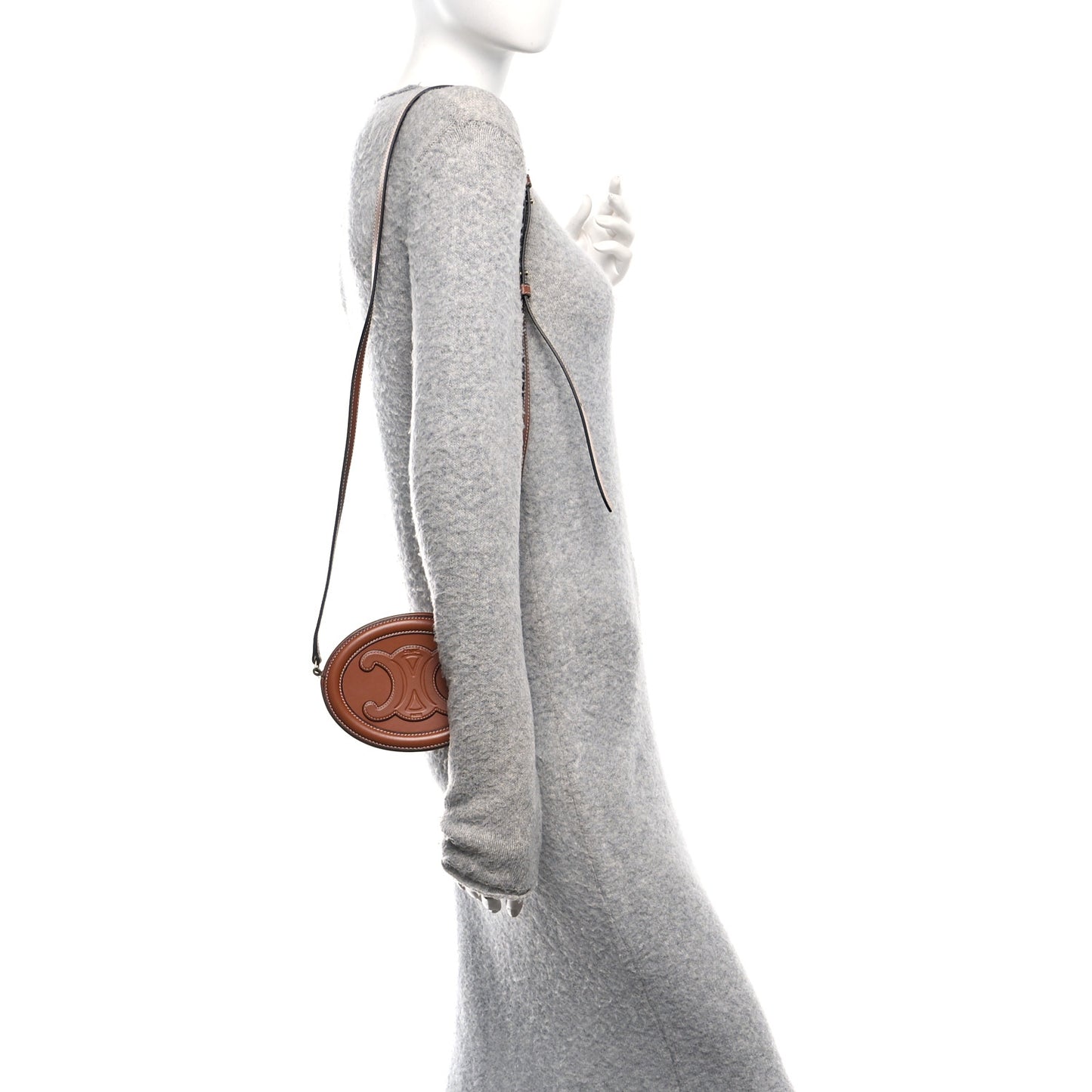 Smooth Calfskin Cuir Small Triomphe Oval Crossbody Purse Tan