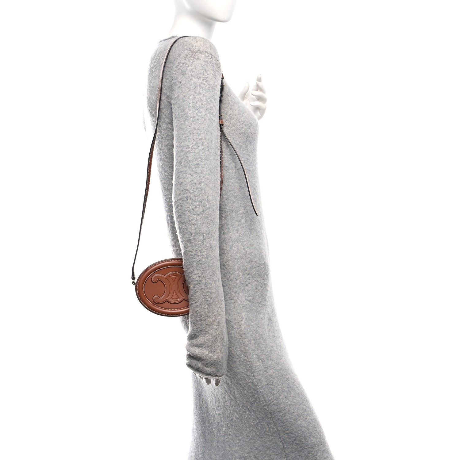 Celine Smooth Calfskin Cuir Small Triomphe Oval Crossbody Purse Tan 2 of 11