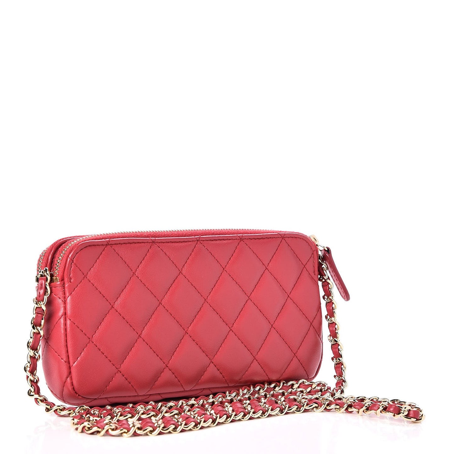 Lambskin Quilted Small Clutch With Chain Dark Pink