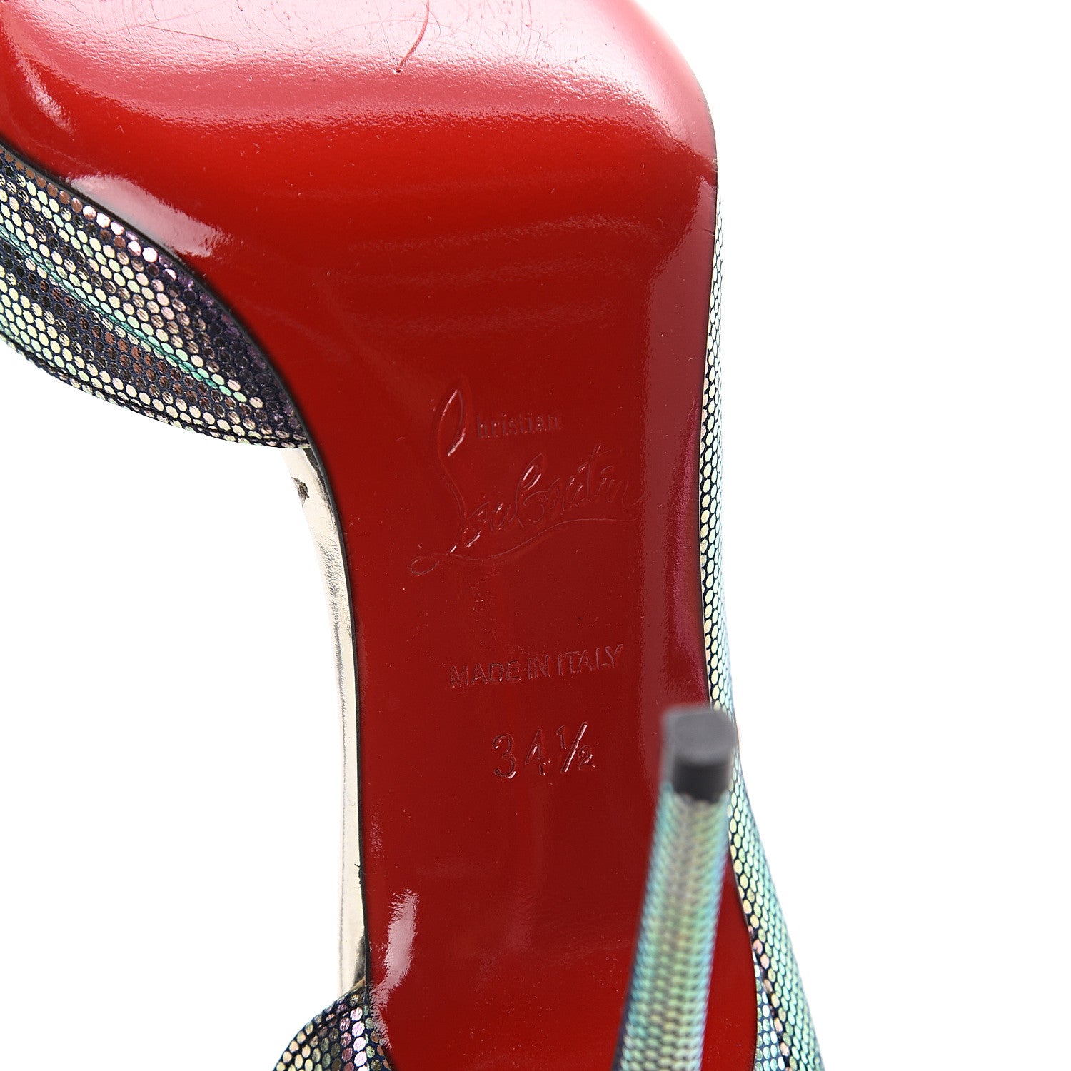 Christian Louboutin Tissu Scarabe Specchio Iriza 100 Pumps 34.5 Digital Silver 6 of 6