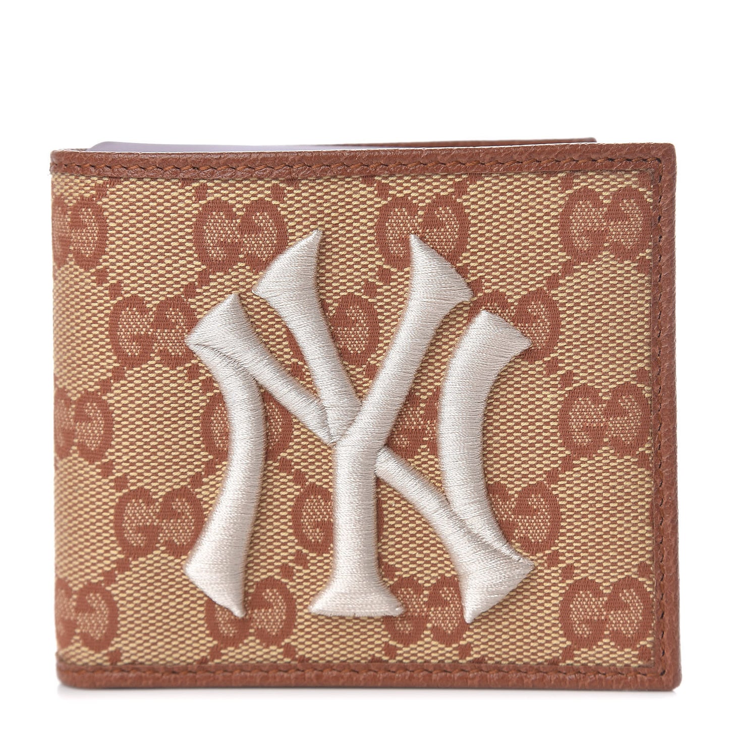 X MLB Monogram NY Yankees Bi-Fold Wallet Beige Ruggine Ivory