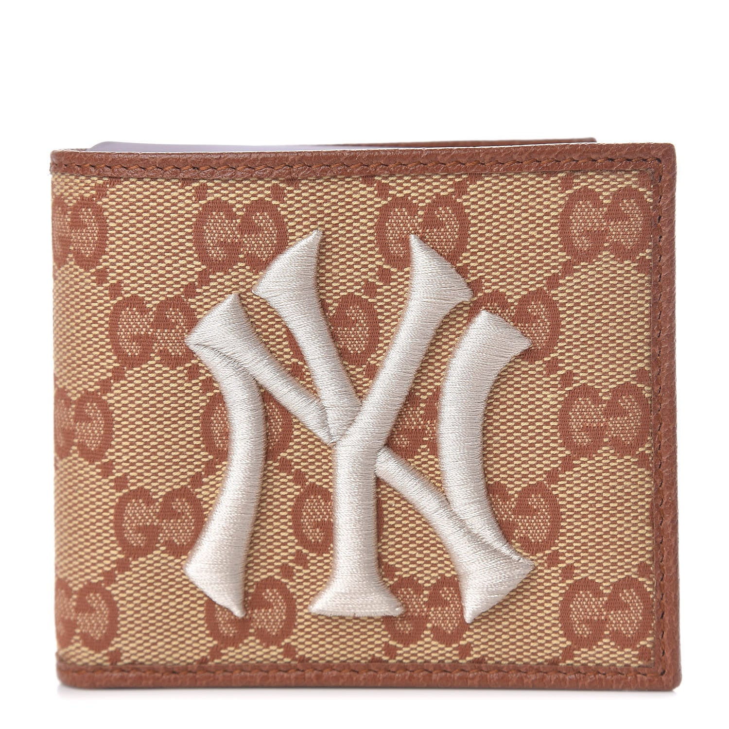 Gucci X MLB Monogram NY Yankees Bi-Fold Wallet Beige Ruggine Ivory 1 of 8