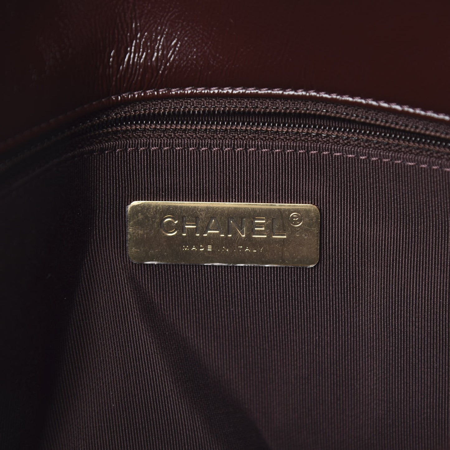 Shiny Crumpled Calfskin Quilted Medium 19 Flap Burgundy