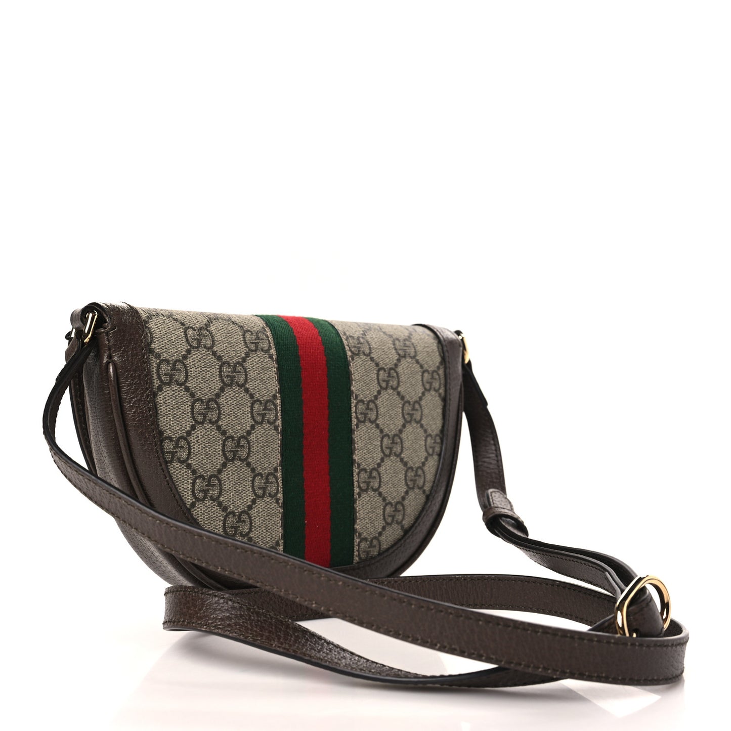GG Supreme Monogram Textured Dollar Calfskin Web Mini Ophidia Flap Shoulder Bag Beige Ebony New Acero