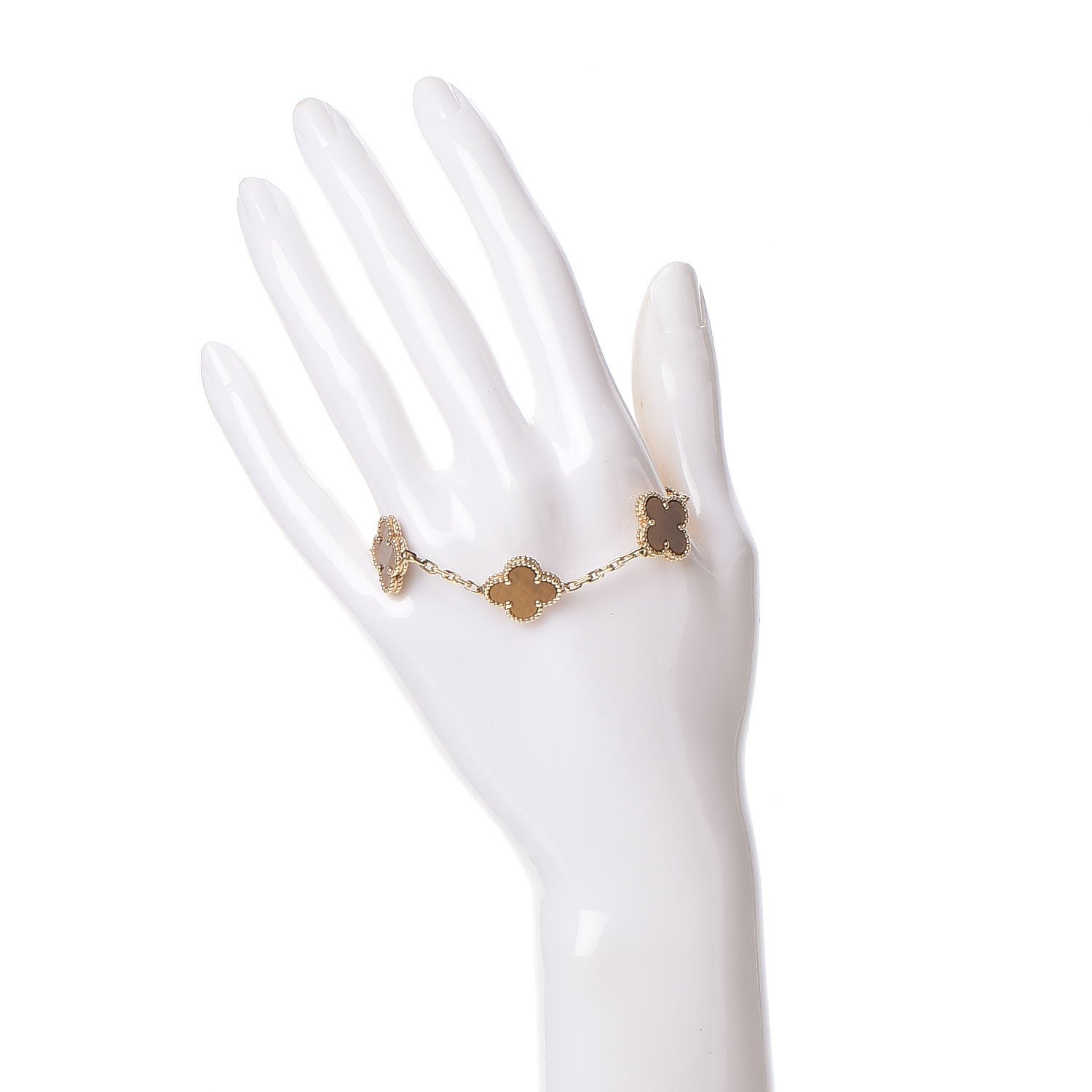Van Cleef & Arpels 18K Yellow Gold Tiger Eye 5 Motifs Vintage Alhambra Bracelet 2 of 6