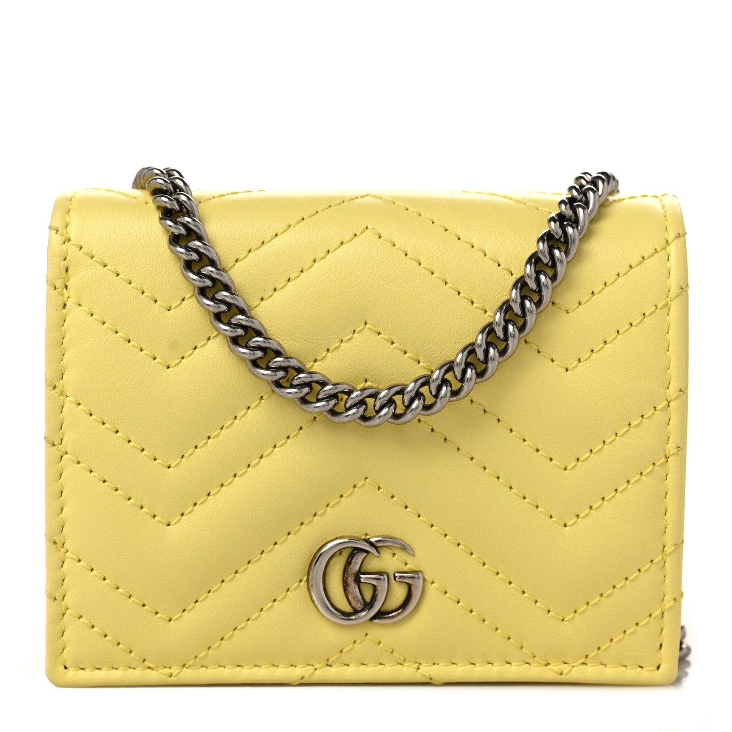 Gucci Calfskin Matelasse GG Marmont Mini Wallet On Chain Banana 1 of 9