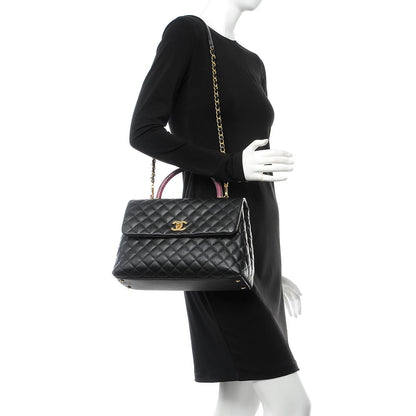 Chanel Caviar Elaphe Quilted Medium Coco Handle Flap Black Burgundy 2 of 9