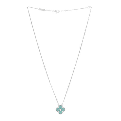 Van Cleef & Arpels 18K White Gold Diamond Celadon Green Sevres Porcelain Vintage Alhambra Pendant Necklace 2 of 6