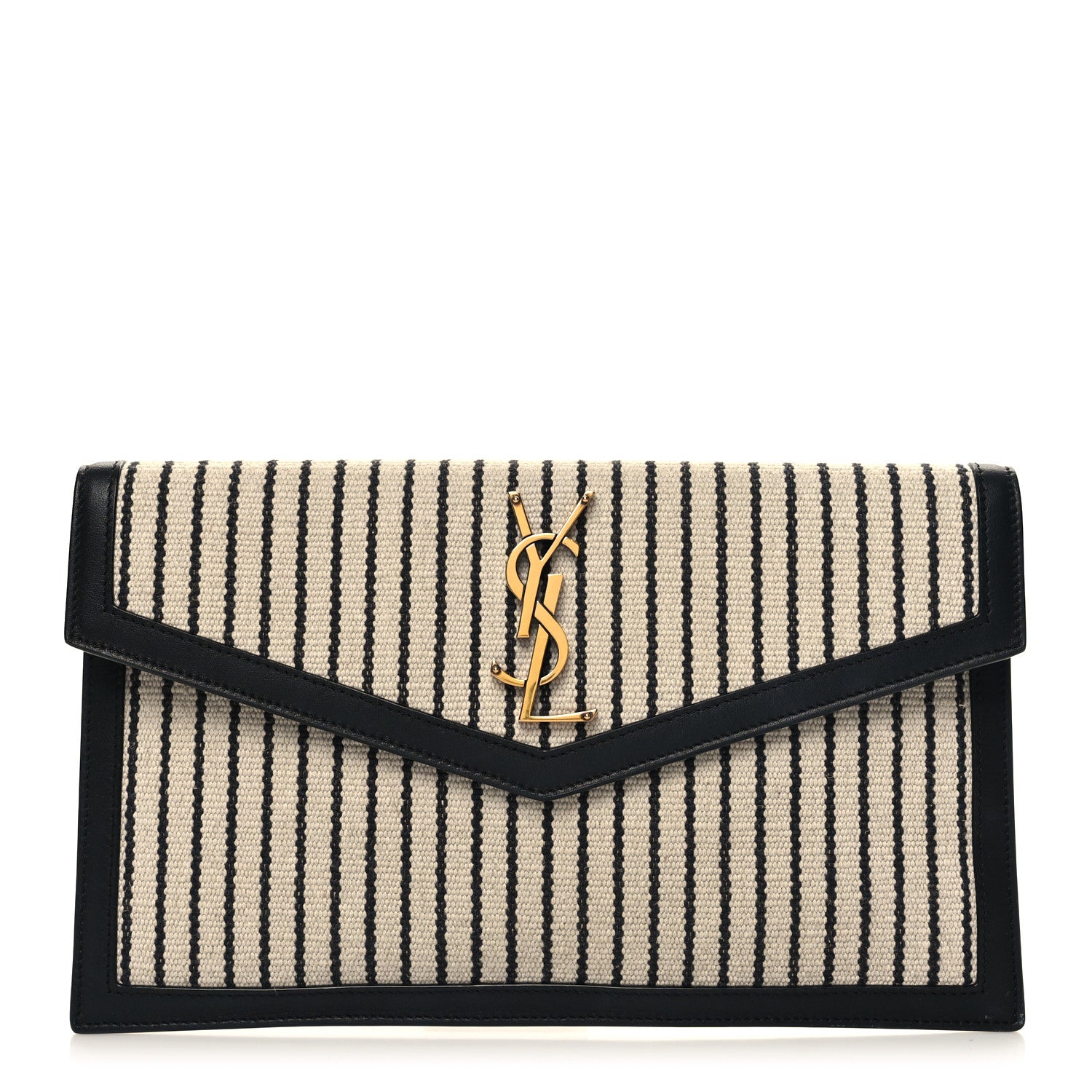 Saint Laurent Canvas Striped Uptown Pouch Beige Black 1 of 10