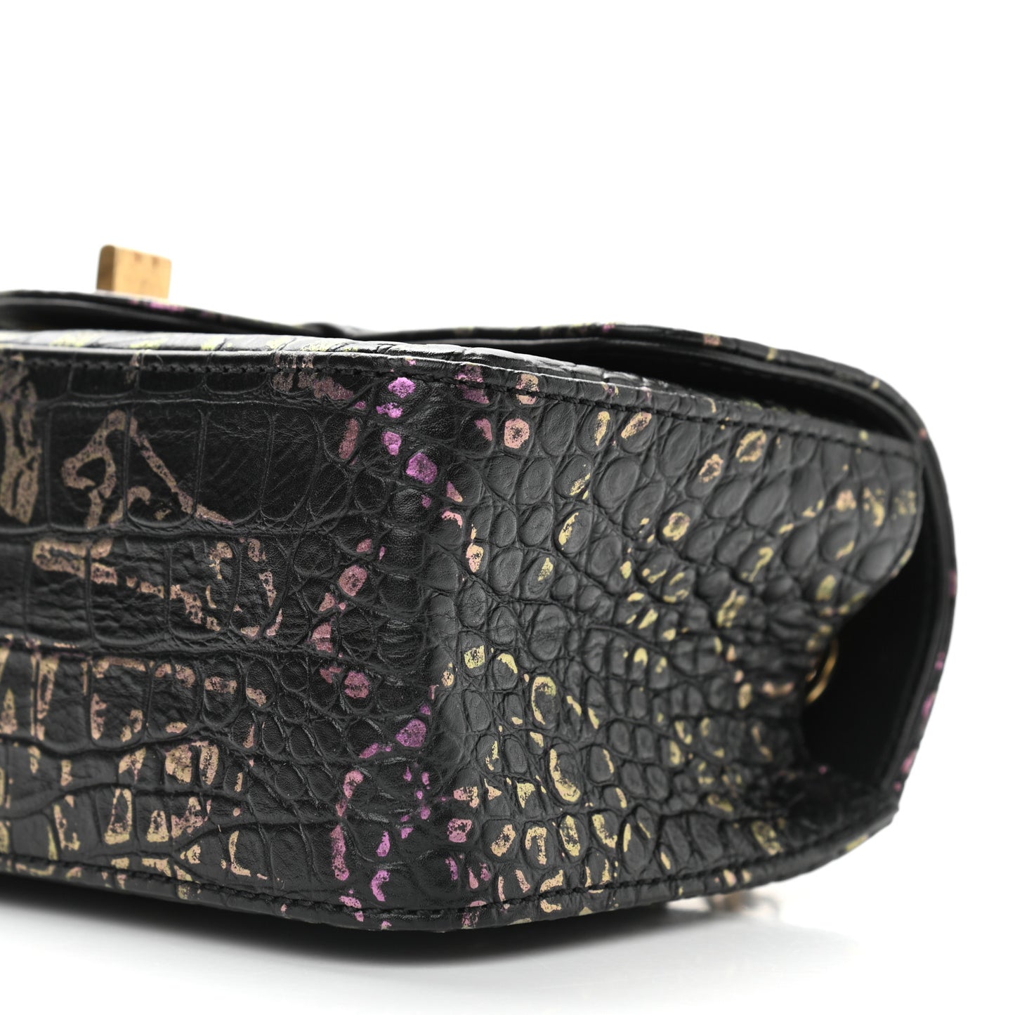 Calfskin Crocodile Embossed Graffiti 2.55 Mini Cocodile Reissue Flap Black Pink