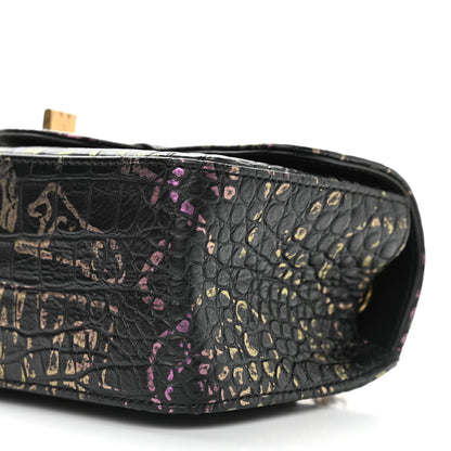 Chanel Calfskin Crocodile Embossed Graffiti 2.55 Mini Cocodile Reissue Flap Black Pink 9 of 9
