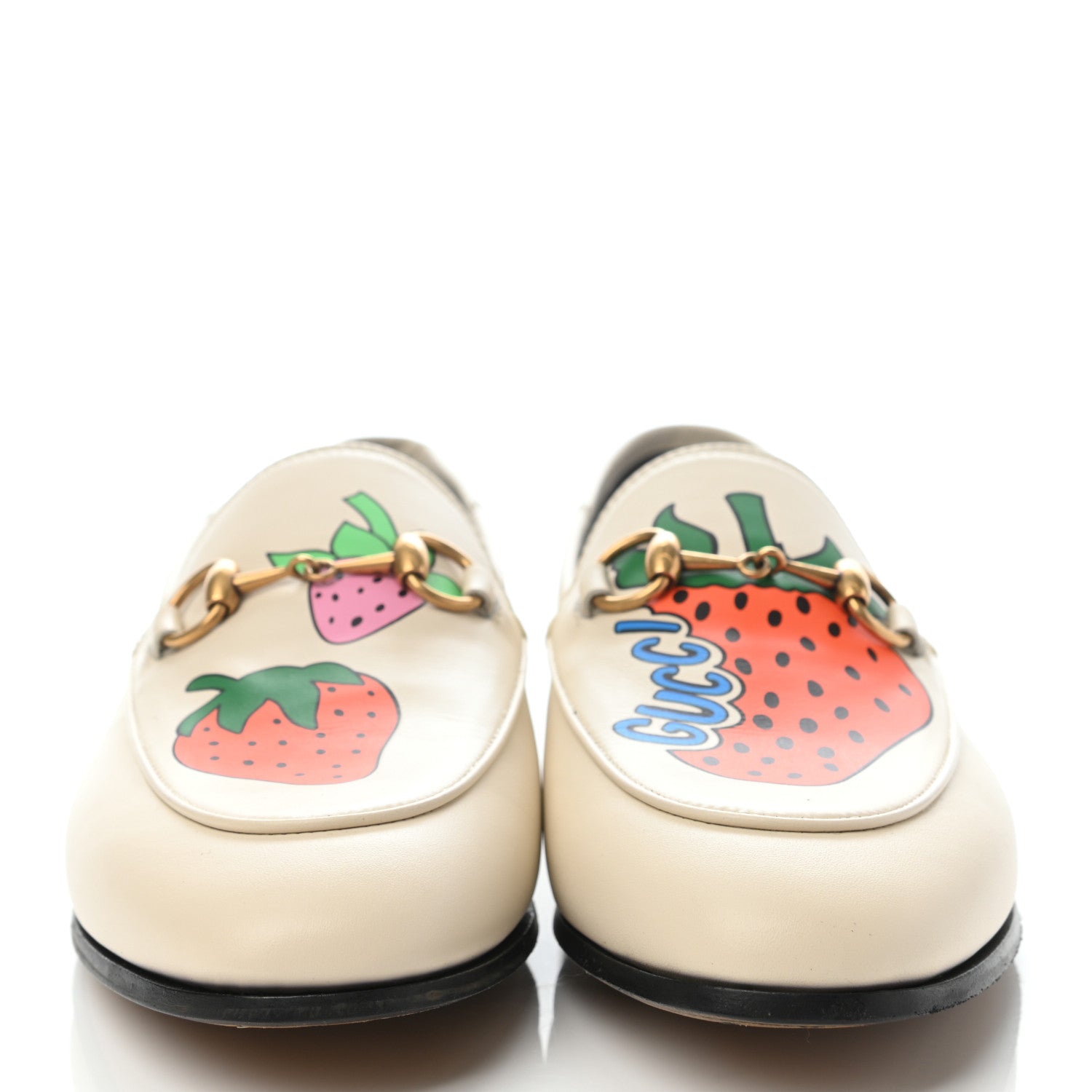 Gucci Calfskin Taste Strawberry Womens Brixton Horsebit Loafers 35.5 Ivory Red 2 of 8