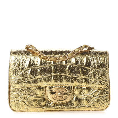 Chanel Metallic Calfskin Crocodile Embossed Cocodile Rectangular Mini Flap Gold 1 of 11