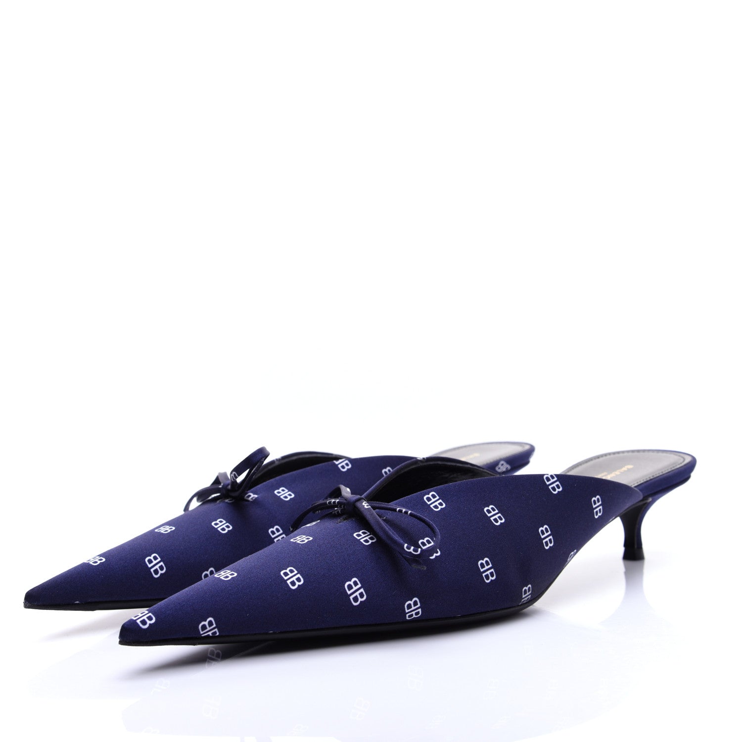 Balenciaga Crepe Satin BB Printed Knife Pointed Toe 40mm Mules 40 Blue White 4 of 12