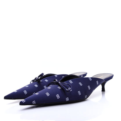 Balenciaga Crepe Satin BB Printed Knife Pointed Toe 40mm Mules 40 Blue White 4 of 12