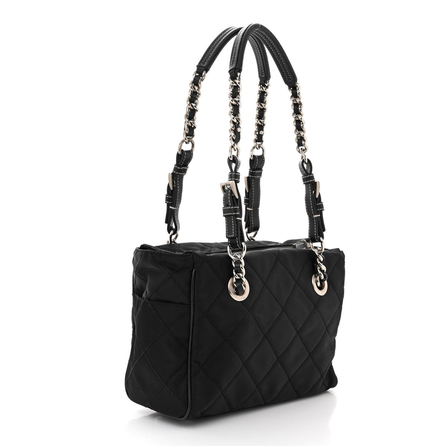 Nylon Tessuto Quilted Chain Shoulder Bag Black
