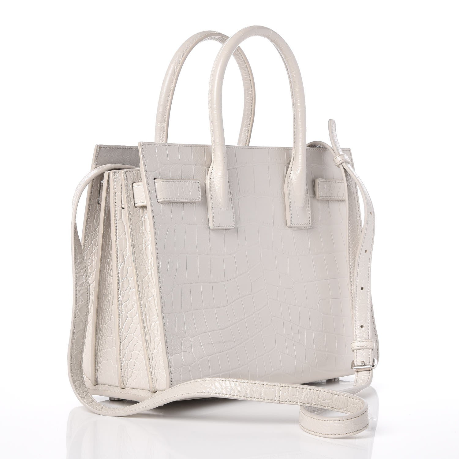 Saint Laurent Calfskin Crocodile Embossed Baby Sac De Jour Gris Perle 3 of 7
