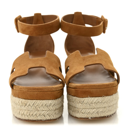 Hermes Suede Goatskin Elda Espadrille Wedge Sandals 35 Naturel 3 of 11