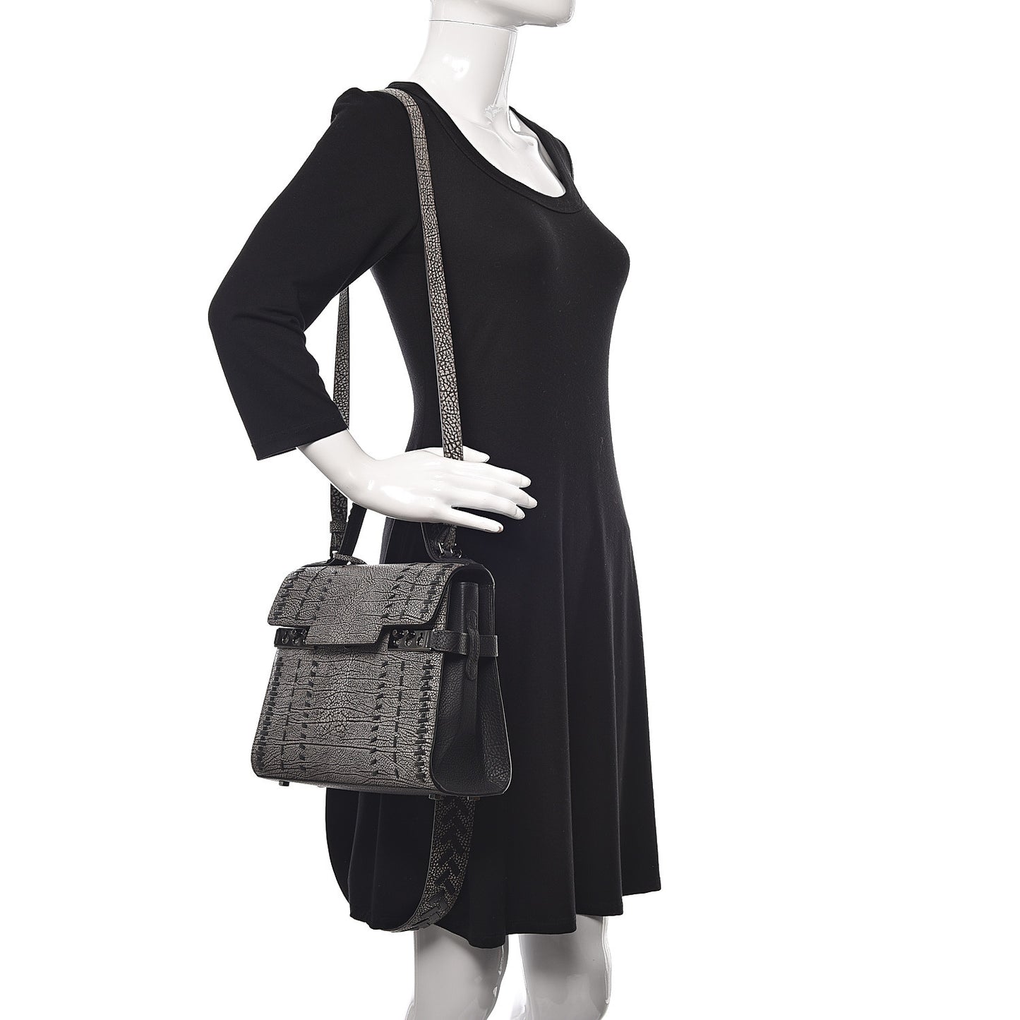 Grained Calfskin MM Tribal Stitch Tempete Satchel Ebene Ivory Black