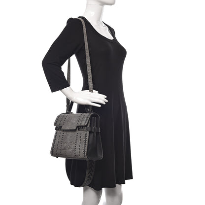 Delvaux Grained Calfskin MM Tribal Stitch Tempete Satchel Ebene Ivory Black 3 of 11
