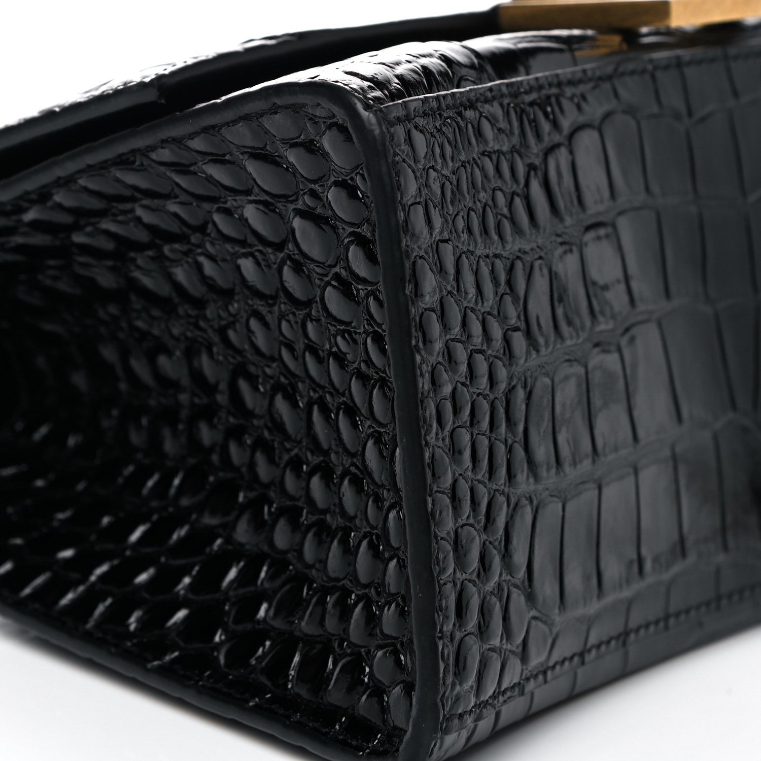 Balenciaga Shiny Calfskin Crocodile Embossed Small Hourglass Top Handle Bag Black 8 of 14
