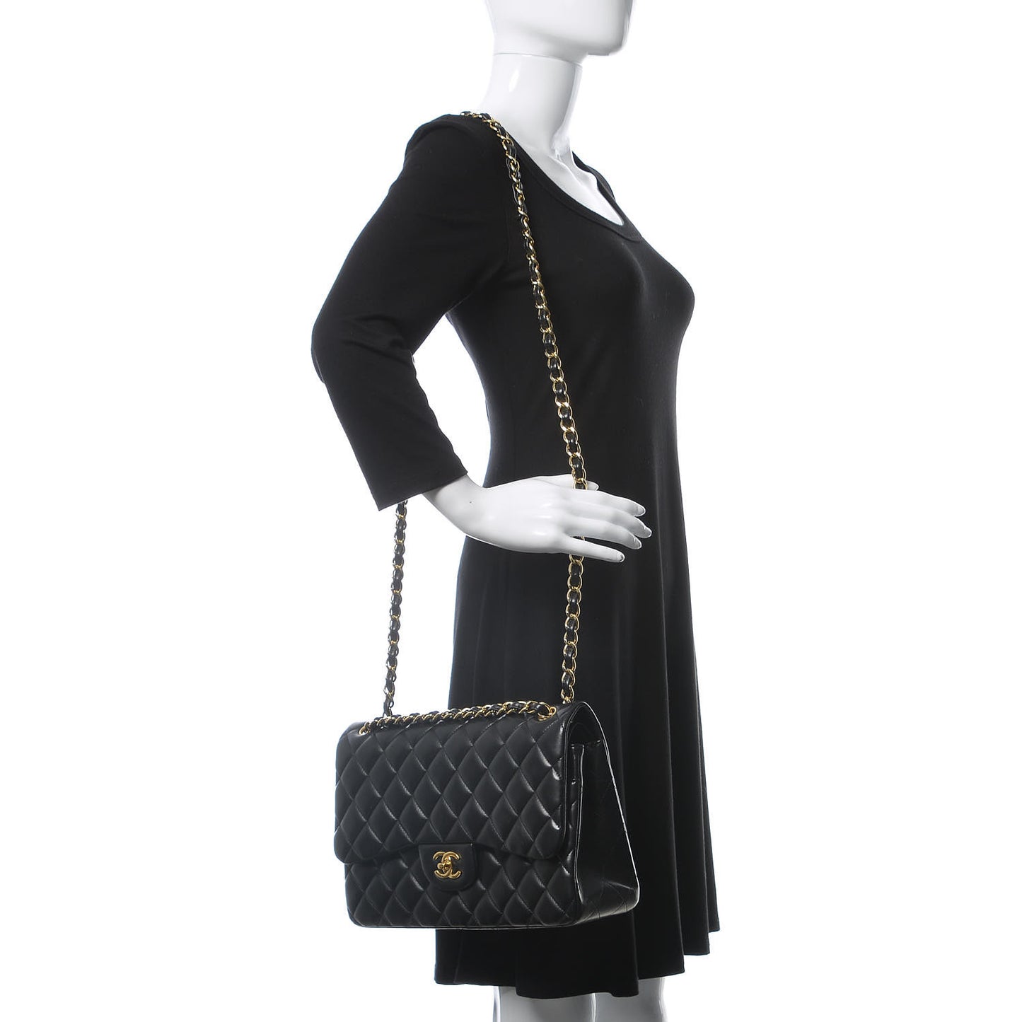 Lambskin Quilted Jumbo Double Flap Black
