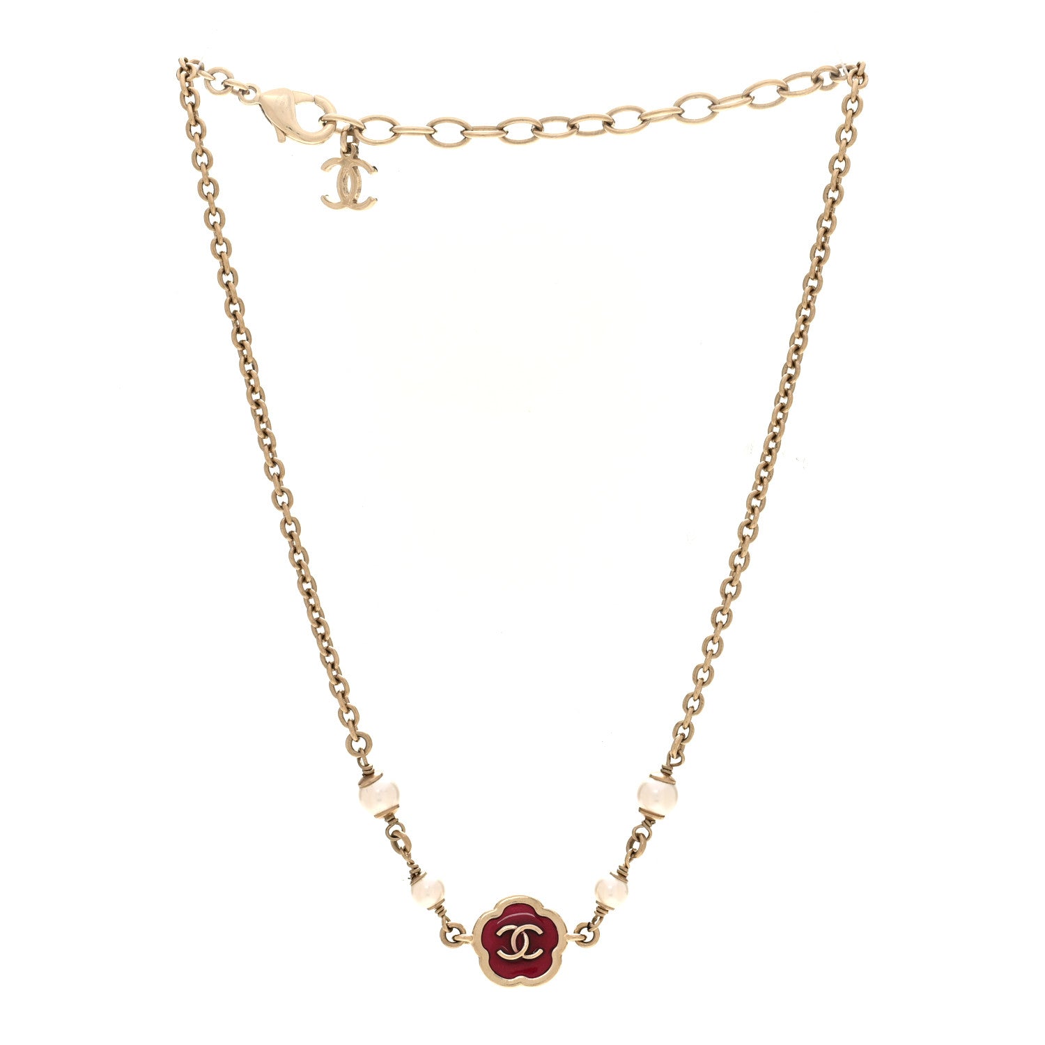 Chanel Pearl Enamel CC Camellia Short Necklace Pink Gold 1904913