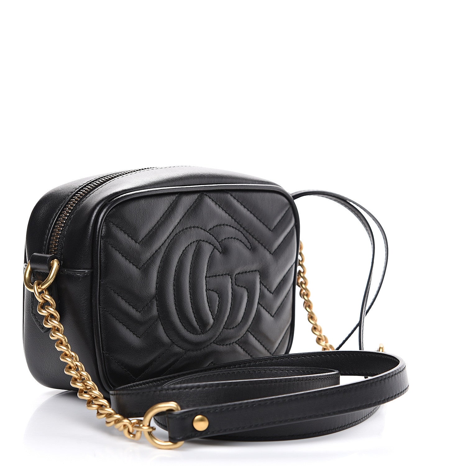 Gucci Calfskin Matelasse Mini GG Marmont Chain Shoulder Bag Black 2 of 11