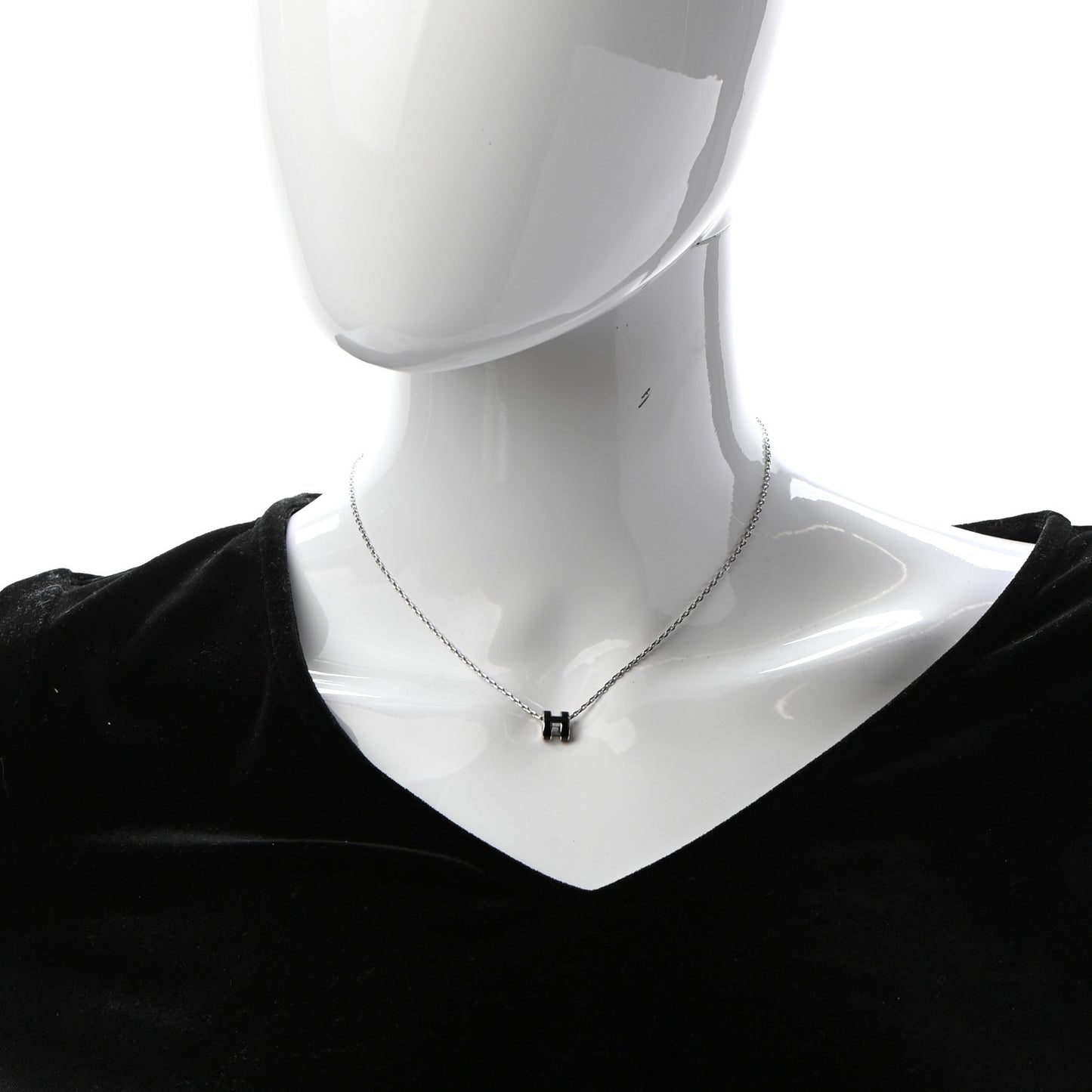 Lacquered Palladium Mini Pop H Pendant Necklace Black
