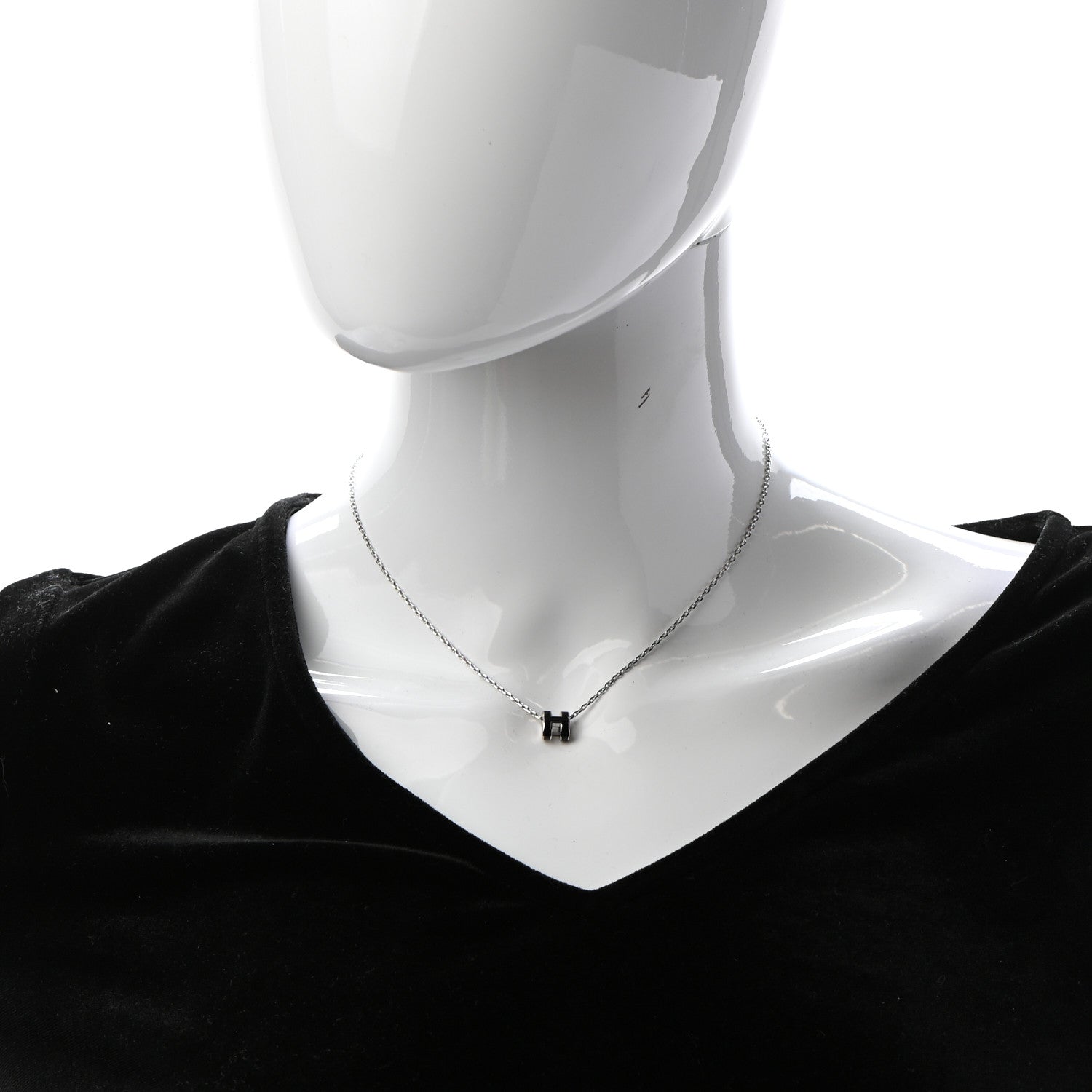 Hermes Lacquered Palladium Mini Pop H Pendant Necklace Black 2 of 6