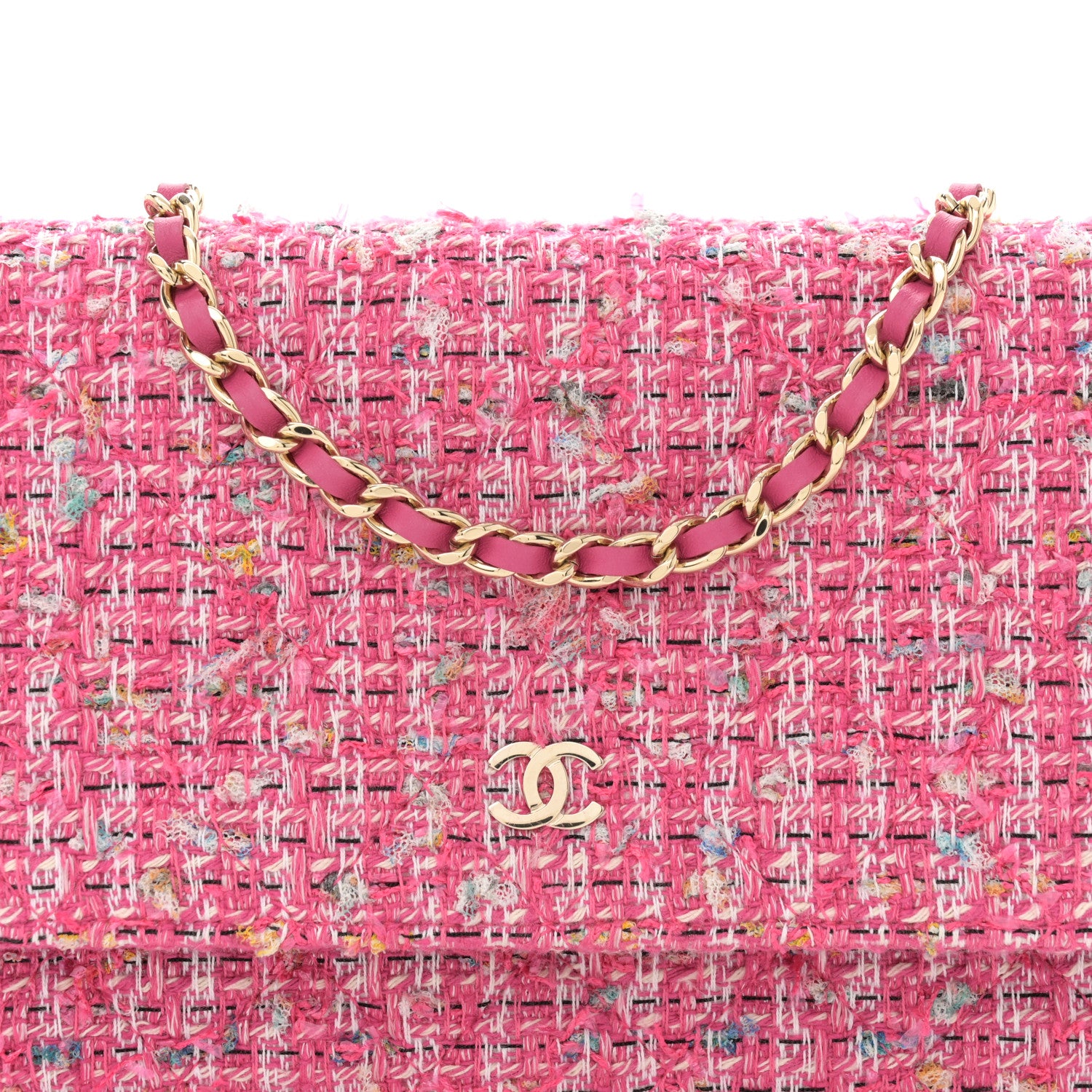 Chanel Tweed Quilted Wallet On Chain WOC Pink Blue White 9 of 12
