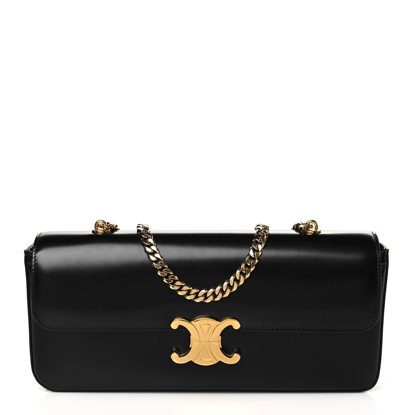 Shiny Calfskin Triomphe Chain Bag Black
