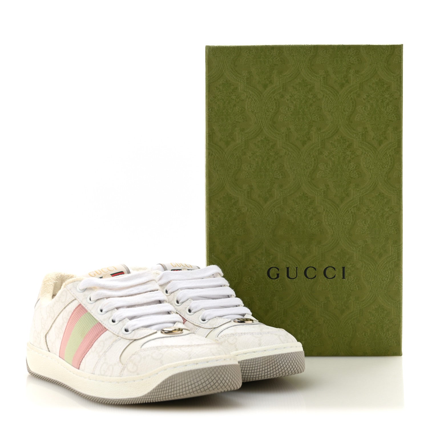 Gucci GG Monogram Web Screener Sneakers 35.5 White Grey Pink 10 of 10