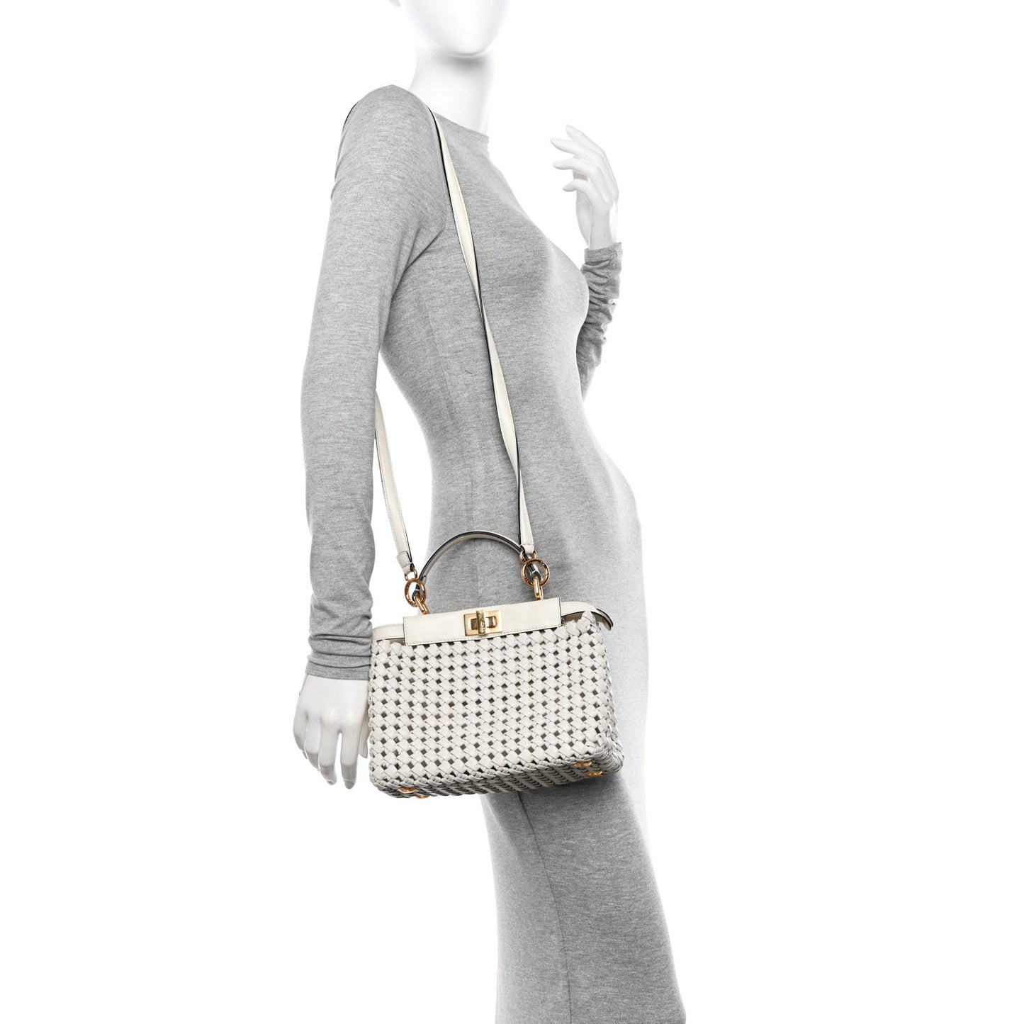 Nappa Intreccio Stacked Bar Mini Peekaboo Iconic Satchel White